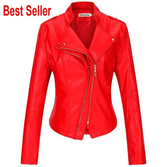 Faux Leather Moto Biker Short Coat Jacket Women's Casual Wear